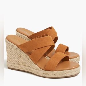 J Crew Factory NEW women’s tan suede Wide-strap espadrille mule wedges sandals.